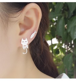 Cat Stud Earrings for Women Silver Hanging Cat Earrings for Girls Cute Animal Earrings jewelry Gift Cat Stud Earrings $6.75 E...