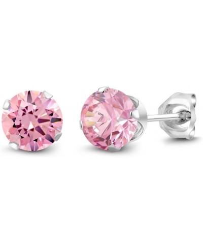 925 Sterling Silver Pink Zirconia Stud Earrings For Women (3.00 Cttw, Gemstone Birthstone, Round 6MM) $8.50 Earrings