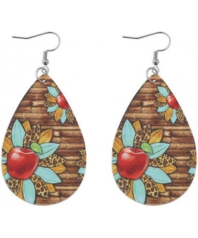 Colorful Teardrop Double Side Printed Leather Teacher Student Dangle Earrings Cute Apple Books Water Drop Leather Earrings fo...