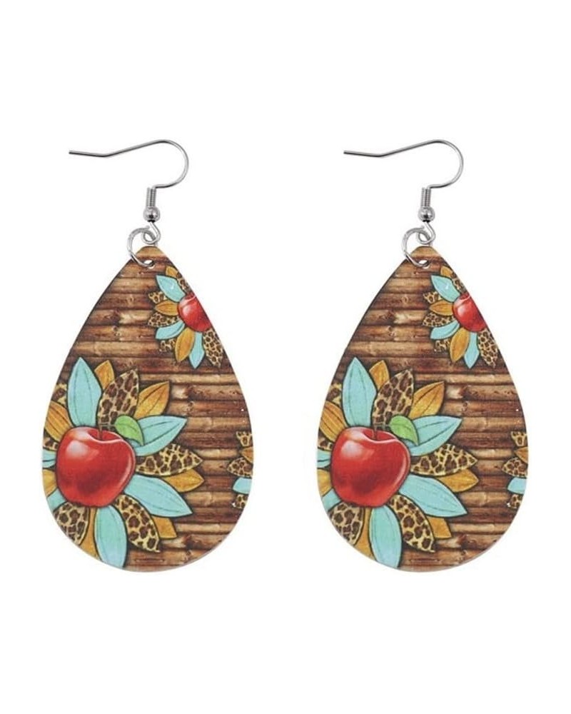 Colorful Teardrop Double Side Printed Leather Teacher Student Dangle Earrings Cute Apple Books Water Drop Leather Earrings fo...