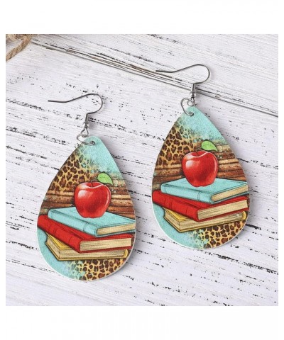 Colorful Teardrop Double Side Printed Leather Teacher Student Dangle Earrings Cute Apple Books Water Drop Leather Earrings fo...