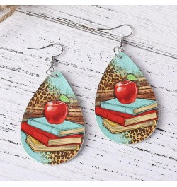 Colorful Teardrop Double Side Printed Leather Teacher Student Dangle Earrings Cute Apple Books Water Drop Leather Earrings fo...