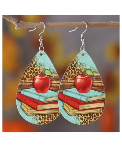 Colorful Teardrop Double Side Printed Leather Teacher Student Dangle Earrings Cute Apple Books Water Drop Leather Earrings fo...