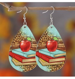 Colorful Teardrop Double Side Printed Leather Teacher Student Dangle Earrings Cute Apple Books Water Drop Leather Earrings fo...