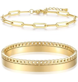 Dainty Gold Bracelets for Women 18K Gold Plated Adjustable Stackable Bracelets Set Cubic Zirconia Layered Cuff Bangle Chain B...