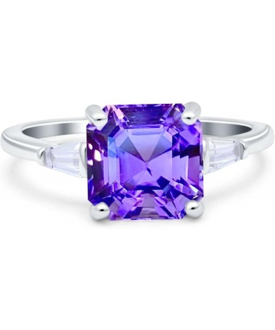 Asscher Cut Art Deco Wedding Engagement Ring Bridal Baguette Simulated Cubic Zirconia 925 Sterling Silver Simulated Amethyst ...