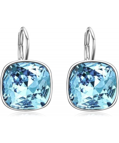 Sterling Silver Leverback Earrings Embellished with Crystals from Austria, Hypoallergenic Cushion Cut Square Crystal Earrings...