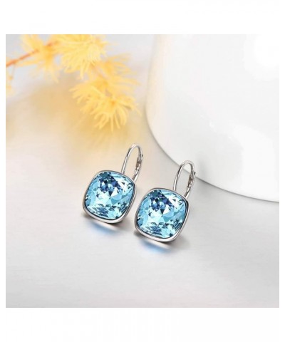 Sterling Silver Leverback Earrings Embellished with Crystals from Austria, Hypoallergenic Cushion Cut Square Crystal Earrings...