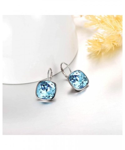 Sterling Silver Leverback Earrings Embellished with Crystals from Austria, Hypoallergenic Cushion Cut Square Crystal Earrings...