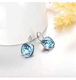 Sterling Silver Leverback Earrings Embellished with Crystals from Austria, Hypoallergenic Cushion Cut Square Crystal Earrings...