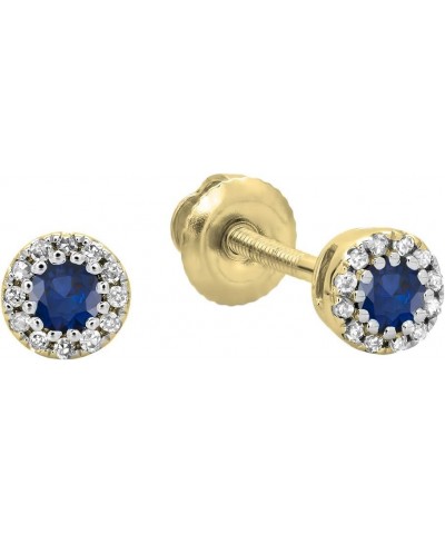 2.5mm Round Blue Sapphire & White Diamond Halo Stud Earrings for Women in 10K Gold Yellow Gold Screw Back $45.59 Earrings