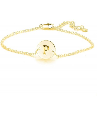 Initial Bracelet for Women Adjustable Round Disc Alphabet Letters Bracelet for Girls P-Gold $10.02 Bracelets