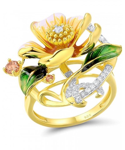 925 Sterling Silver Enamel Flower Ring for Women Camellia $30.59 Rings