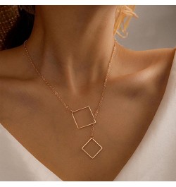 Boho Square Y Necklace Choker Chain Gold Square Lariat Necklace Minimalist Hollow Square Pendant Necklace Statement Square Co...