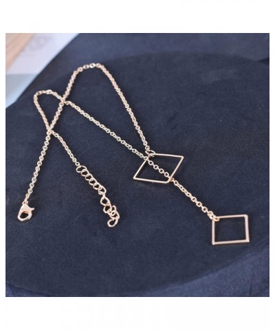 Boho Square Y Necklace Choker Chain Gold Square Lariat Necklace Minimalist Hollow Square Pendant Necklace Statement Square Co...