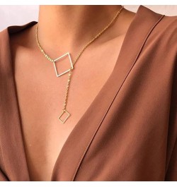 Boho Square Y Necklace Choker Chain Gold Square Lariat Necklace Minimalist Hollow Square Pendant Necklace Statement Square Co...