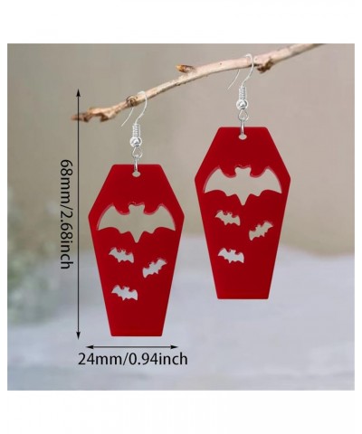 Unique Handmade Vintage Creative Black Cool Acrylic Bat Coffin Dangle Drop Earrings for Women Girls Statement Animal Hallowee...