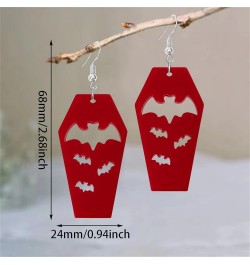 Unique Handmade Vintage Creative Black Cool Acrylic Bat Coffin Dangle Drop Earrings for Women Girls Statement Animal Hallowee...