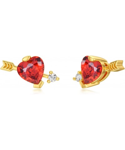 10K Yellow Gold 4mm Red Created Moissanite Stud Earrings, 10K Real Gold Heart cut Moissanite Earrings For Women Girls $46.00 ...