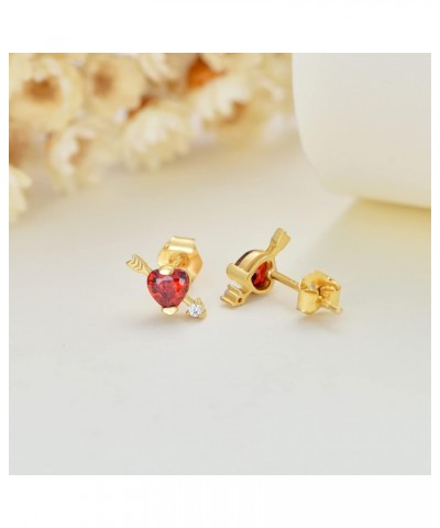 10K Yellow Gold 4mm Red Created Moissanite Stud Earrings, 10K Real Gold Heart cut Moissanite Earrings For Women Girls $46.00 ...