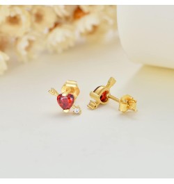 10K Yellow Gold 4mm Red Created Moissanite Stud Earrings, 10K Real Gold Heart cut Moissanite Earrings For Women Girls $46.00 ...