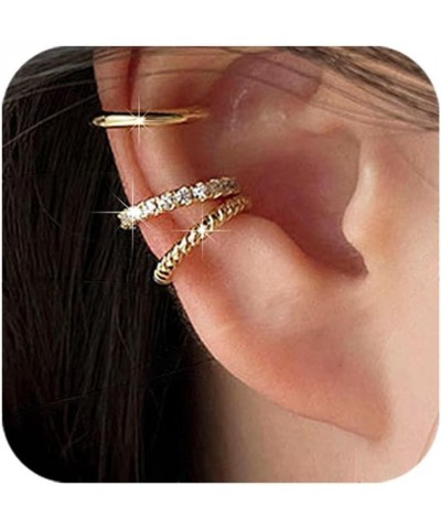 14K Gold Plated Ear Cuff Earrings for Women non Piercing | Sterling Silver Cubic Zirconia Ear Cuffs Jewelry Gold $7.77 Earrings