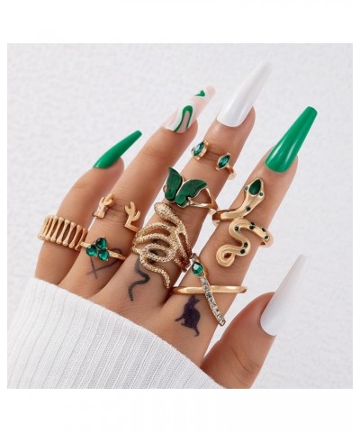 Goth Punk Snake Butterfly Heart Gold Rings Set for Girls Women Boho Joint Finger Midi Rings Stacking Rings Pack for Gift colo...