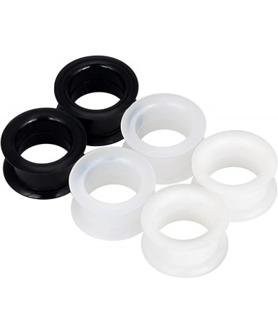 2PCS-6PCS Black Clear White Thick Silicone Tunnels Flexible Ear Skin Hollow Gauges for Ear Piercing 4g-1 inch 3 pairs 13/16"(...