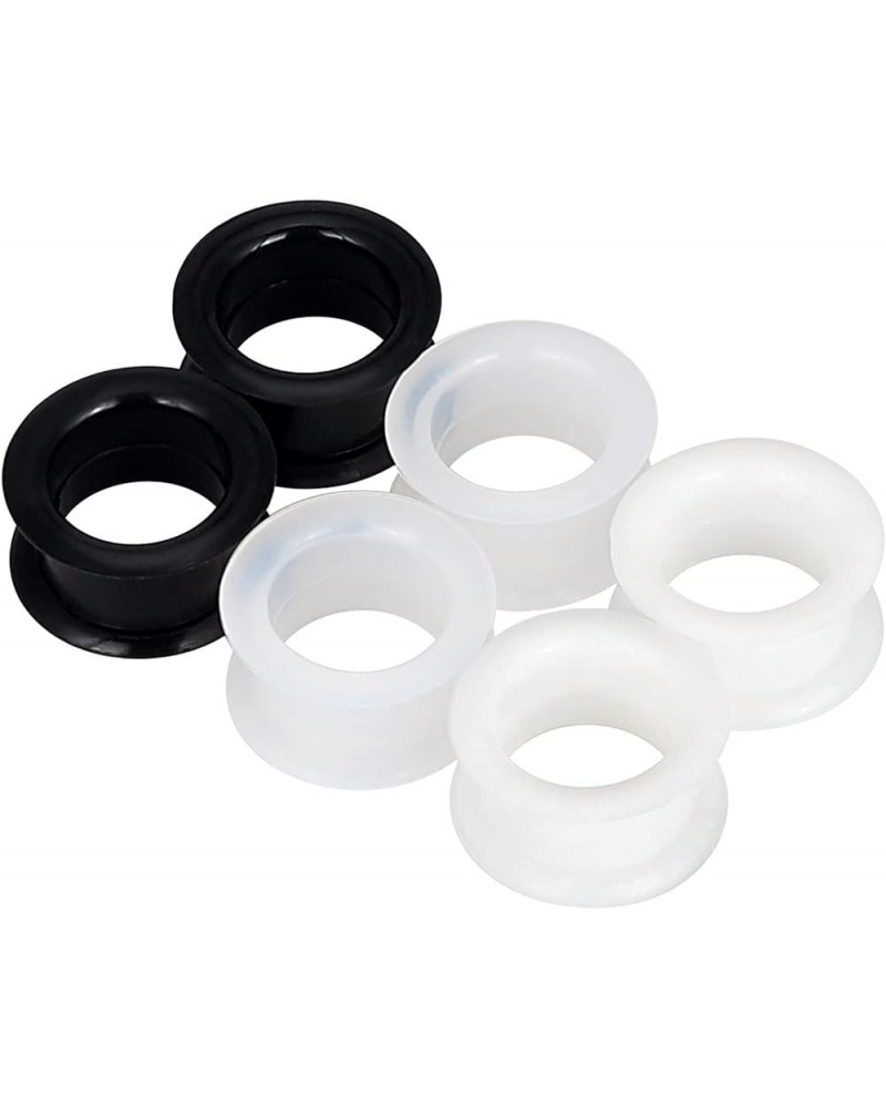 2PCS-6PCS Black Clear White Thick Silicone Tunnels Flexible Ear Skin Hollow Gauges for Ear Piercing 4g-1 inch 3 pairs 13/16"(...