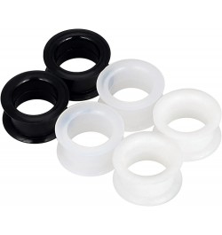 2PCS-6PCS Black Clear White Thick Silicone Tunnels Flexible Ear Skin Hollow Gauges for Ear Piercing 4g-1 inch 3 pairs 13/16"(...