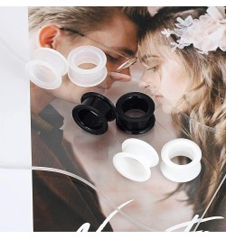 2PCS-6PCS Black Clear White Thick Silicone Tunnels Flexible Ear Skin Hollow Gauges for Ear Piercing 4g-1 inch 3 pairs 13/16"(...