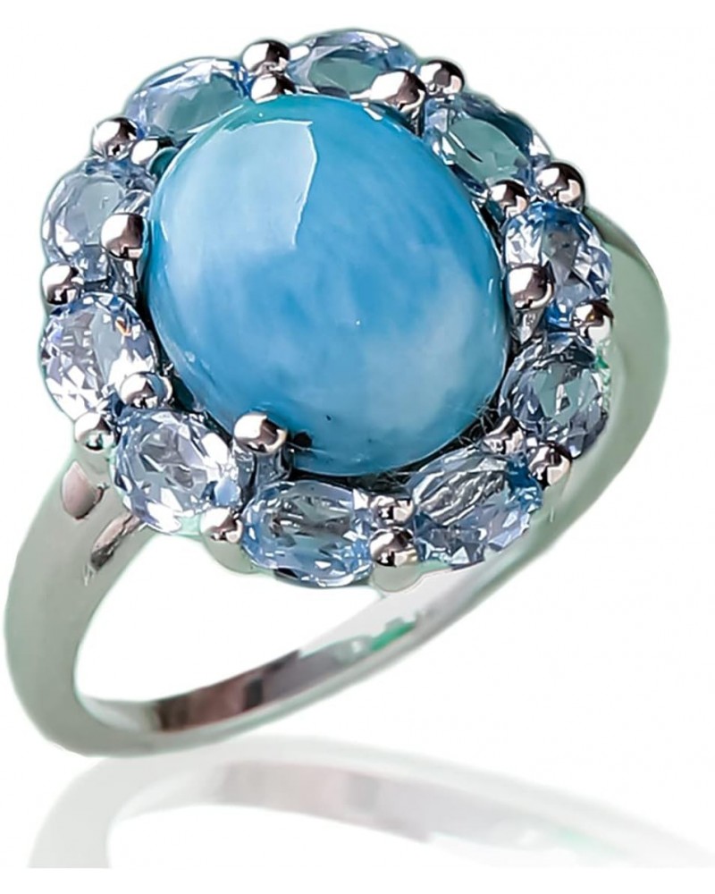 5.43 ct. t.w. Larimar Blue Topaz Solid 925 Sterling Silver Flower Cluster Ring $25.36 Rings