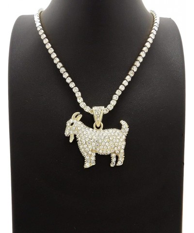 Stone Stud Goat Pendant with 3.5" Rhinestone Chain Necklace Gold-Tone 18.0 Inches $14.70 Necklaces