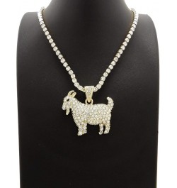 Stone Stud Goat Pendant with 3.5" Rhinestone Chain Necklace Gold-Tone 18.0 Inches $14.70 Necklaces