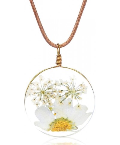 Womens Pressed Natural Flower Resin Pendant Necklace Real Flower Necklace White Daisy $9.68 Necklaces