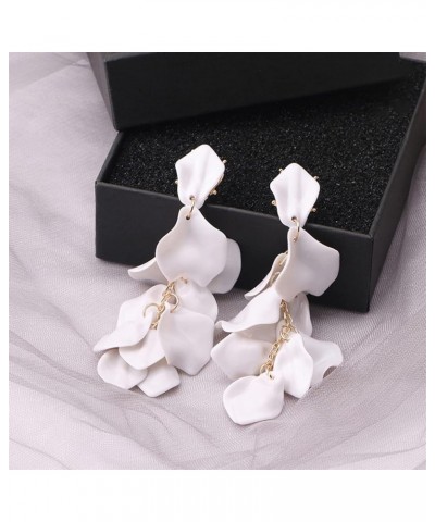 Long Acrylic Rose Petal Drop Dangle Earrings Bohemian Resin Flower Statement Earrings for Women Women N05 White $7.94 Earrings