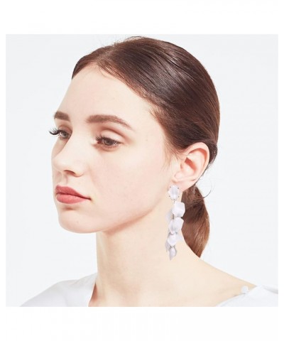 Long Acrylic Rose Petal Drop Dangle Earrings Bohemian Resin Flower Statement Earrings for Women Women N05 White $7.94 Earrings