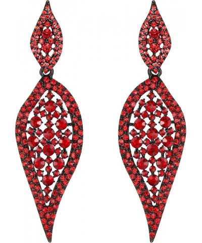 Costume Party Jewelry 2 Leaf Round Crystal Hollow-out Pierced Chandelier Dangle Earrings for Women Red Black-Tone $10.25 Earr...