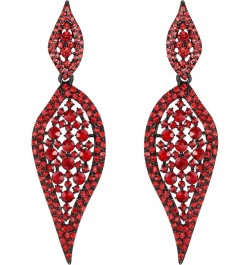 Costume Party Jewelry 2 Leaf Round Crystal Hollow-out Pierced Chandelier Dangle Earrings for Women Red Black-Tone $10.25 Earr...