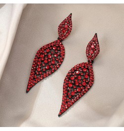 Costume Party Jewelry 2 Leaf Round Crystal Hollow-out Pierced Chandelier Dangle Earrings for Women Red Black-Tone $10.25 Earr...