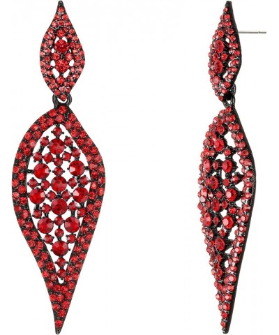 Costume Party Jewelry 2 Leaf Round Crystal Hollow-out Pierced Chandelier Dangle Earrings for Women Red Black-Tone $10.25 Earr...