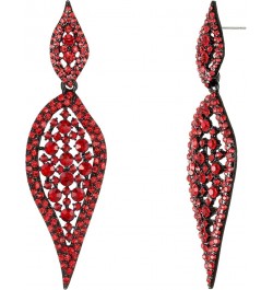 Costume Party Jewelry 2 Leaf Round Crystal Hollow-out Pierced Chandelier Dangle Earrings for Women Red Black-Tone $10.25 Earr...