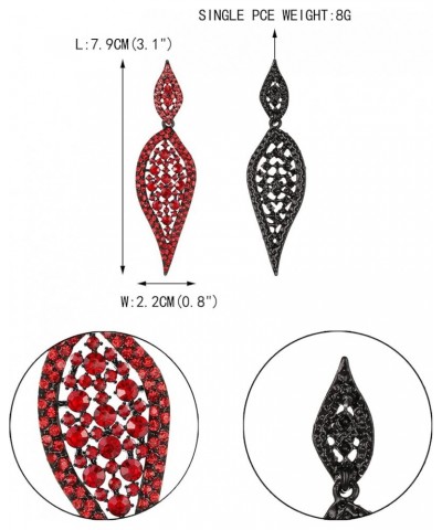 Costume Party Jewelry 2 Leaf Round Crystal Hollow-out Pierced Chandelier Dangle Earrings for Women Red Black-Tone $10.25 Earr...