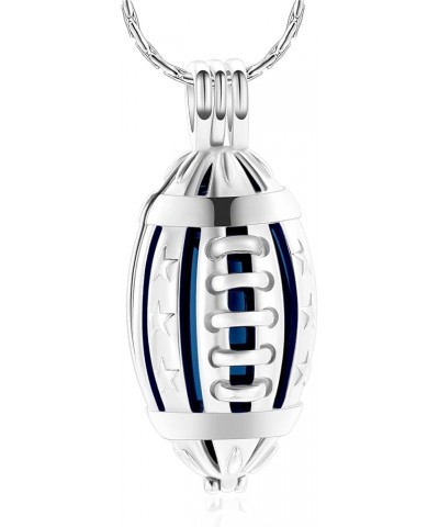 Football Cremation Jewelry for Ashes Memorial Urn Necklace Stainless Steel Soccer Pendant Keepsake Ashes Holder Silver-Blue $...