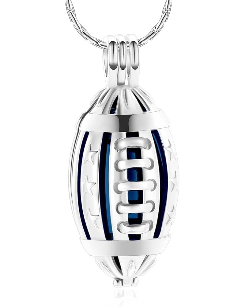 Football Cremation Jewelry for Ashes Memorial Urn Necklace Stainless Steel Soccer Pendant Keepsake Ashes Holder Silver-Blue $...