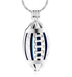 Football Cremation Jewelry for Ashes Memorial Urn Necklace Stainless Steel Soccer Pendant Keepsake Ashes Holder Silver-Blue $...