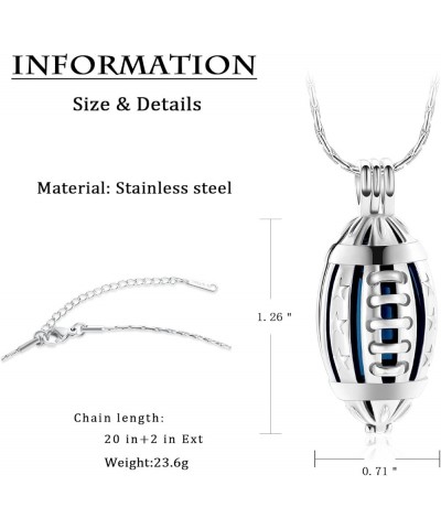 Football Cremation Jewelry for Ashes Memorial Urn Necklace Stainless Steel Soccer Pendant Keepsake Ashes Holder Silver-Blue $...