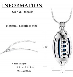 Football Cremation Jewelry for Ashes Memorial Urn Necklace Stainless Steel Soccer Pendant Keepsake Ashes Holder Silver-Blue $...