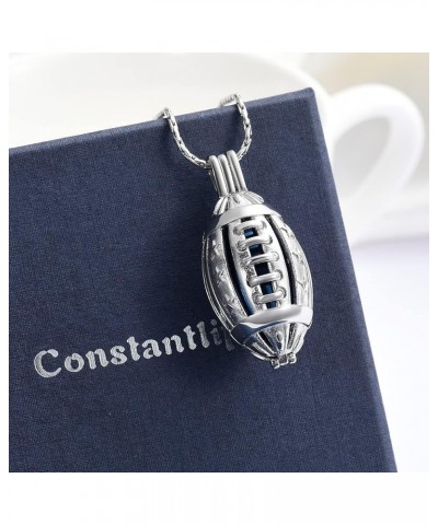 Football Cremation Jewelry for Ashes Memorial Urn Necklace Stainless Steel Soccer Pendant Keepsake Ashes Holder Silver-Blue $...