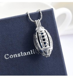 Football Cremation Jewelry for Ashes Memorial Urn Necklace Stainless Steel Soccer Pendant Keepsake Ashes Holder Silver-Blue $...